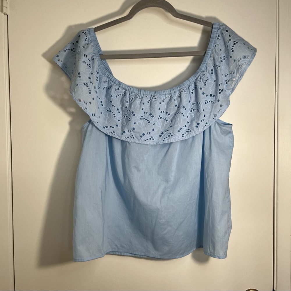 NWT Banana Republic Sky Blue Eyelet Blouse Sz Large Boho Feminine Beach - Picture 6 of 12